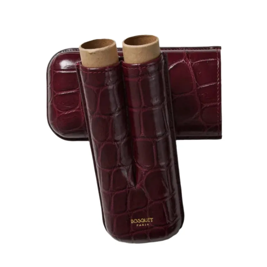 Bosquet Crocodile Cigar Case, Burgundy