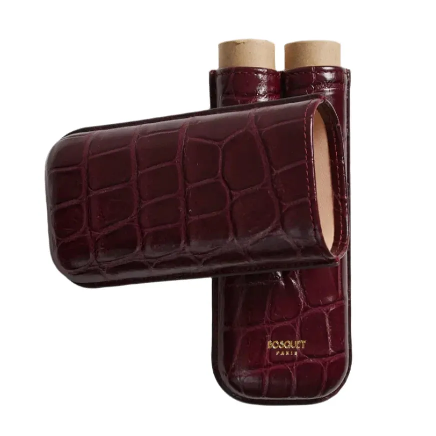 Bosquet Crocodile Cigar Case, Burgundy