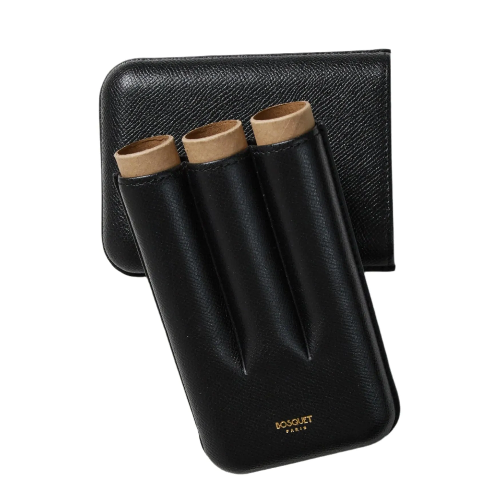 Bosquet Smooth Black Cylindrical Leather Cigar Case