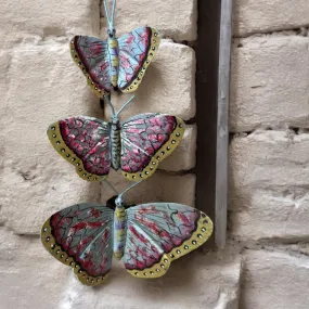 Corner metal butterflies - Pink Metal Butterflies ( set of 3) : L, M, S