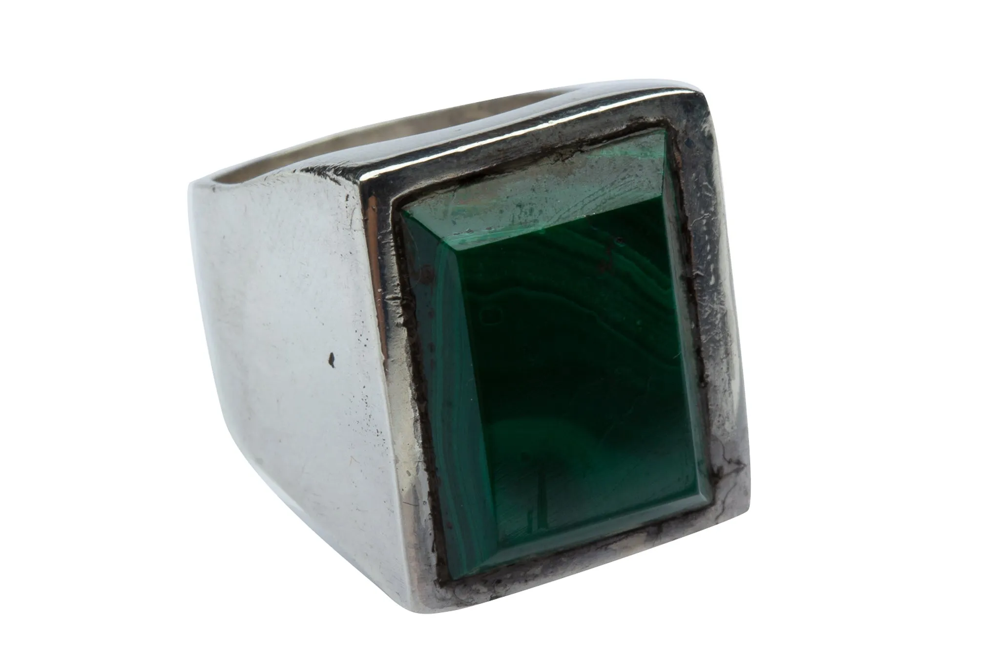 Cruzada Anillo Rectangular Piedra Facetada "Malaquita"