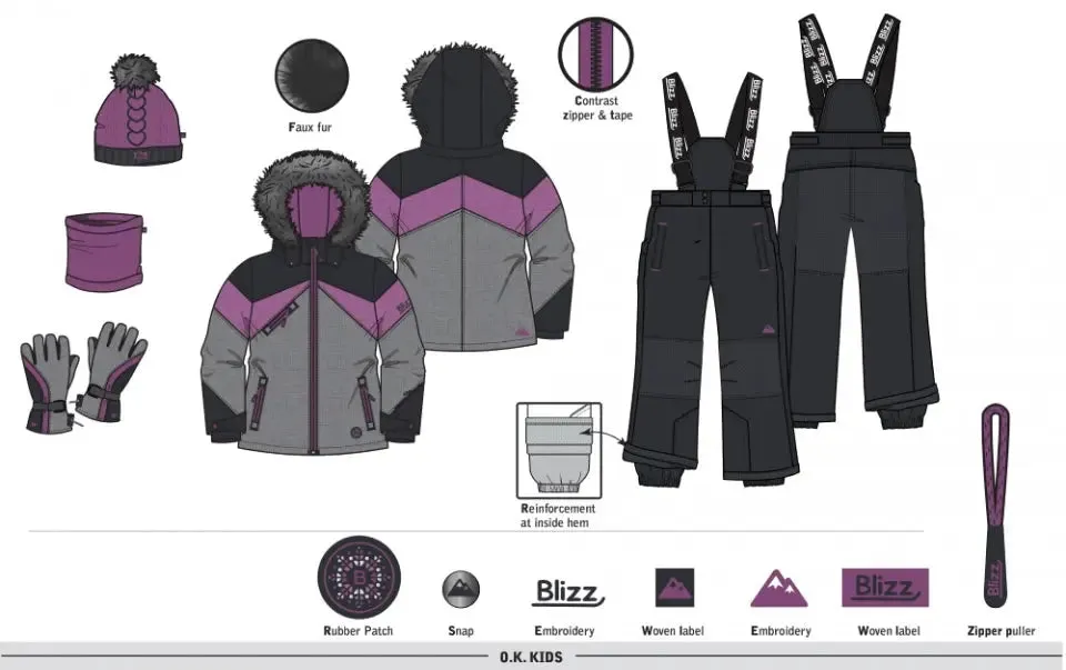 Girls Snowsuit 5 PCS Set - Beautyberry | Blizz