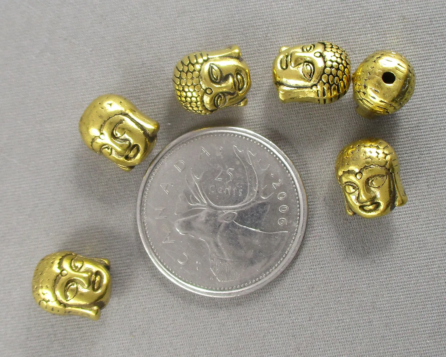 Gold Tone Buddha Head Beads 10.5x8.5mm 6pcs (2387)