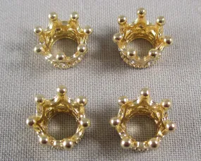 Gold Tone Crown Spacer Beads 3pcs (0572)