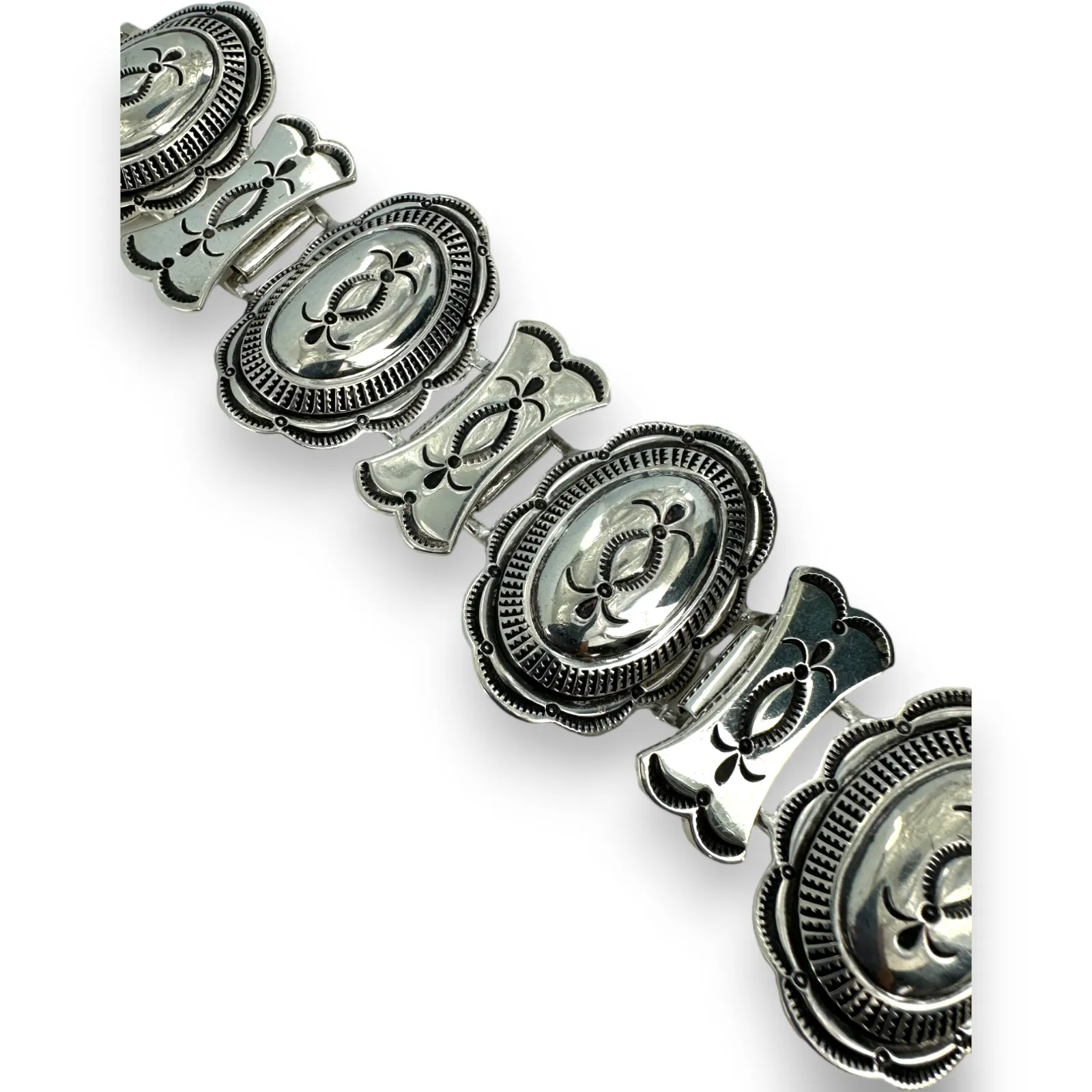 J Nelson 925 Sterling Silver Wide Link Navajo Bracelet 6.5"