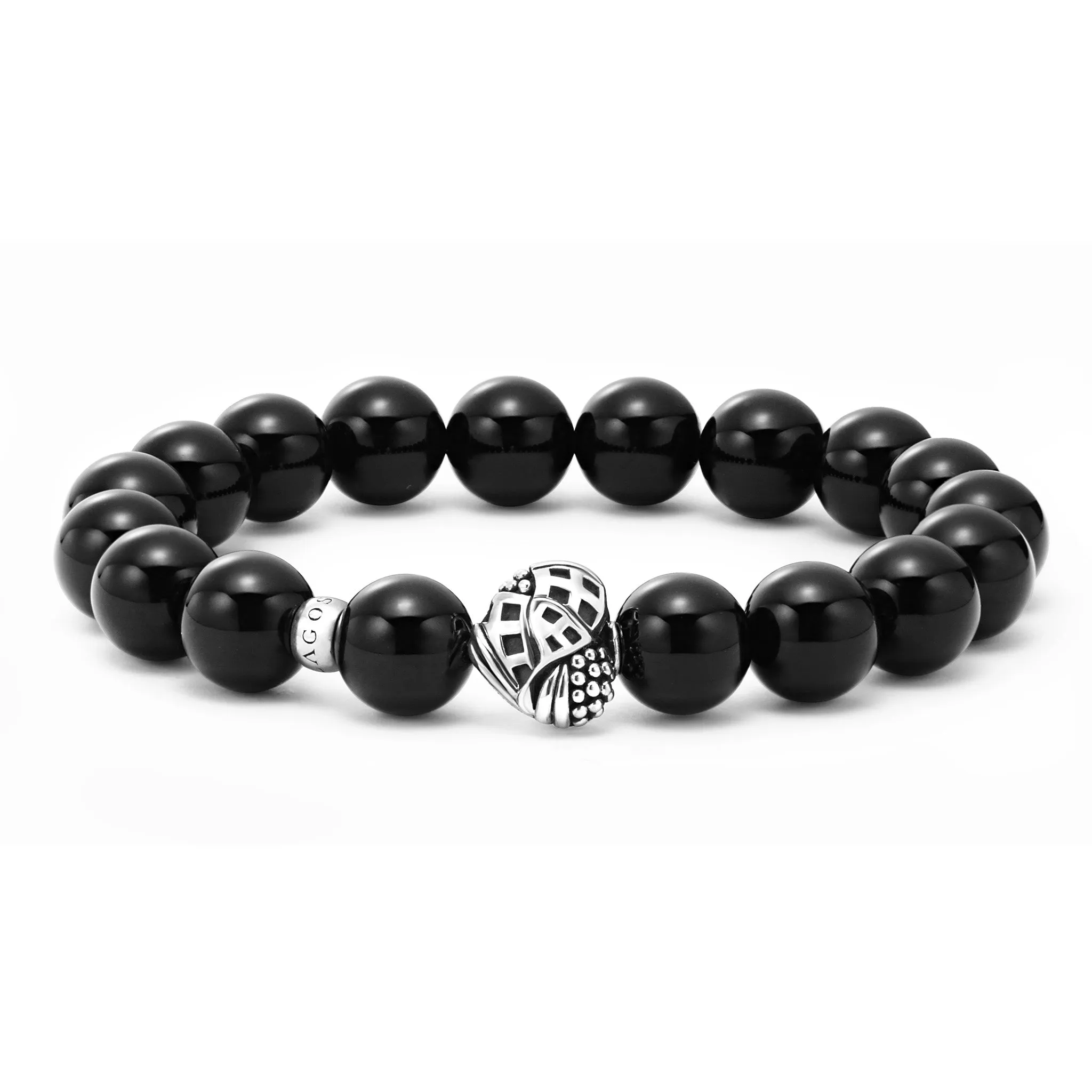 Keep Memory Alive Onyx Silver Station Bead Bracelet