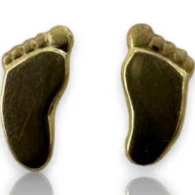 Kids Solid 10k Yellow Gold Screw-Back Stud Earrings Footprint Feet Motif with 18k Earring Backs