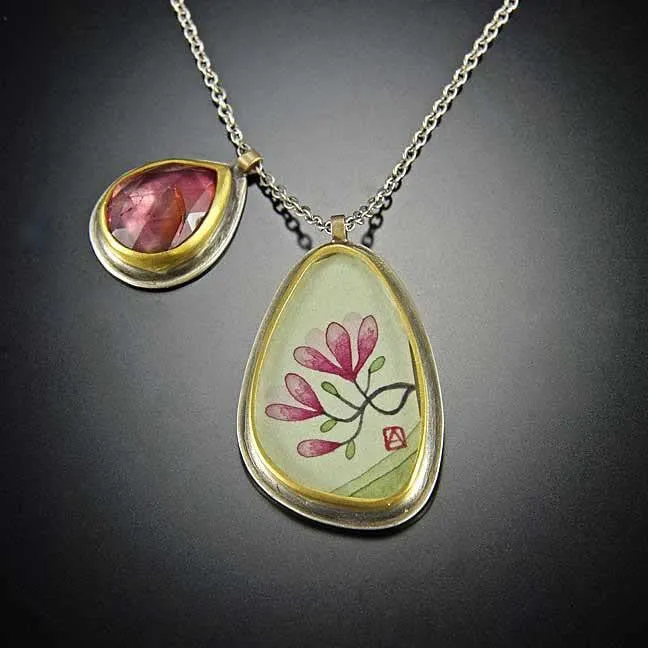 Magnolia Charm Necklace with Pink Tourmaline