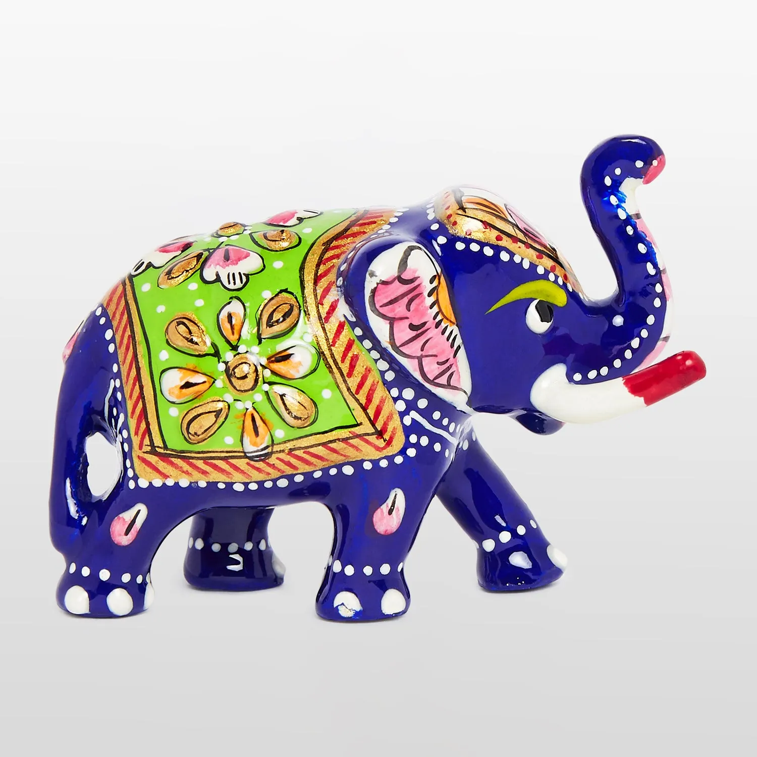 Metal Enamel Handpainted Elephant Trunk Up 2 in