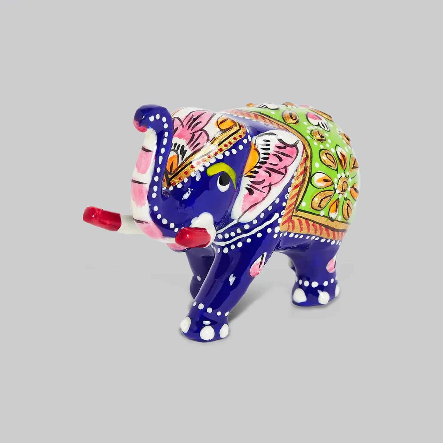 Metal Enamel Handpainted Elephant Trunk Up 2 in