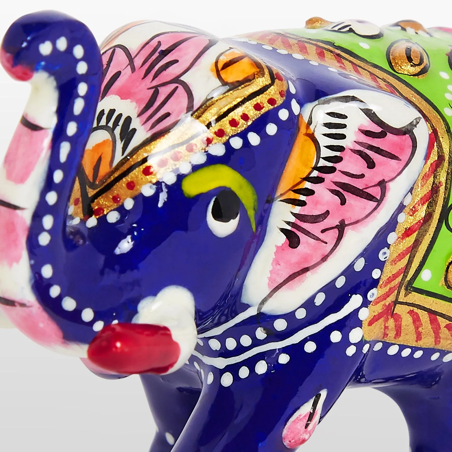 Metal Enamel Handpainted Elephant Trunk Up 2 in