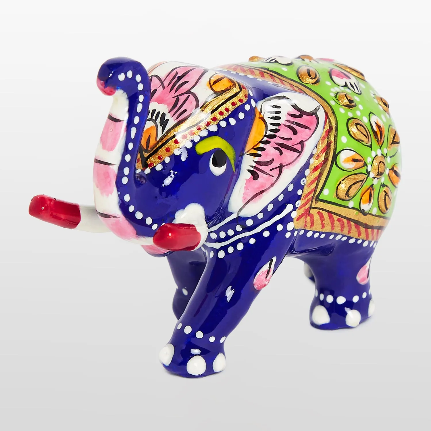 Metal Enamel Handpainted Elephant Trunk Up 2 in