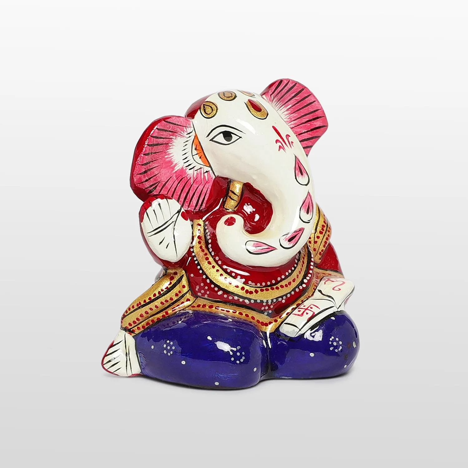 Metal Enamel Handpainted Sitting Ganesha 3 in