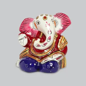 Metal Enamel Handpainted Sitting Ganesha 3 in