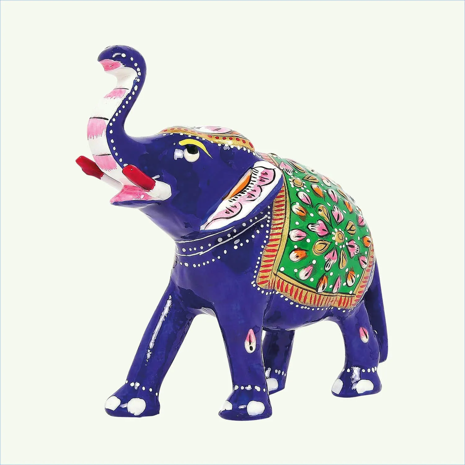 Metal Enamel Handpainted Trunk Up Elephant Small 3 in