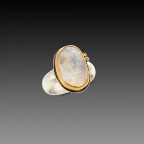 Organic Rainbow Moonstone Ring with Diamonds