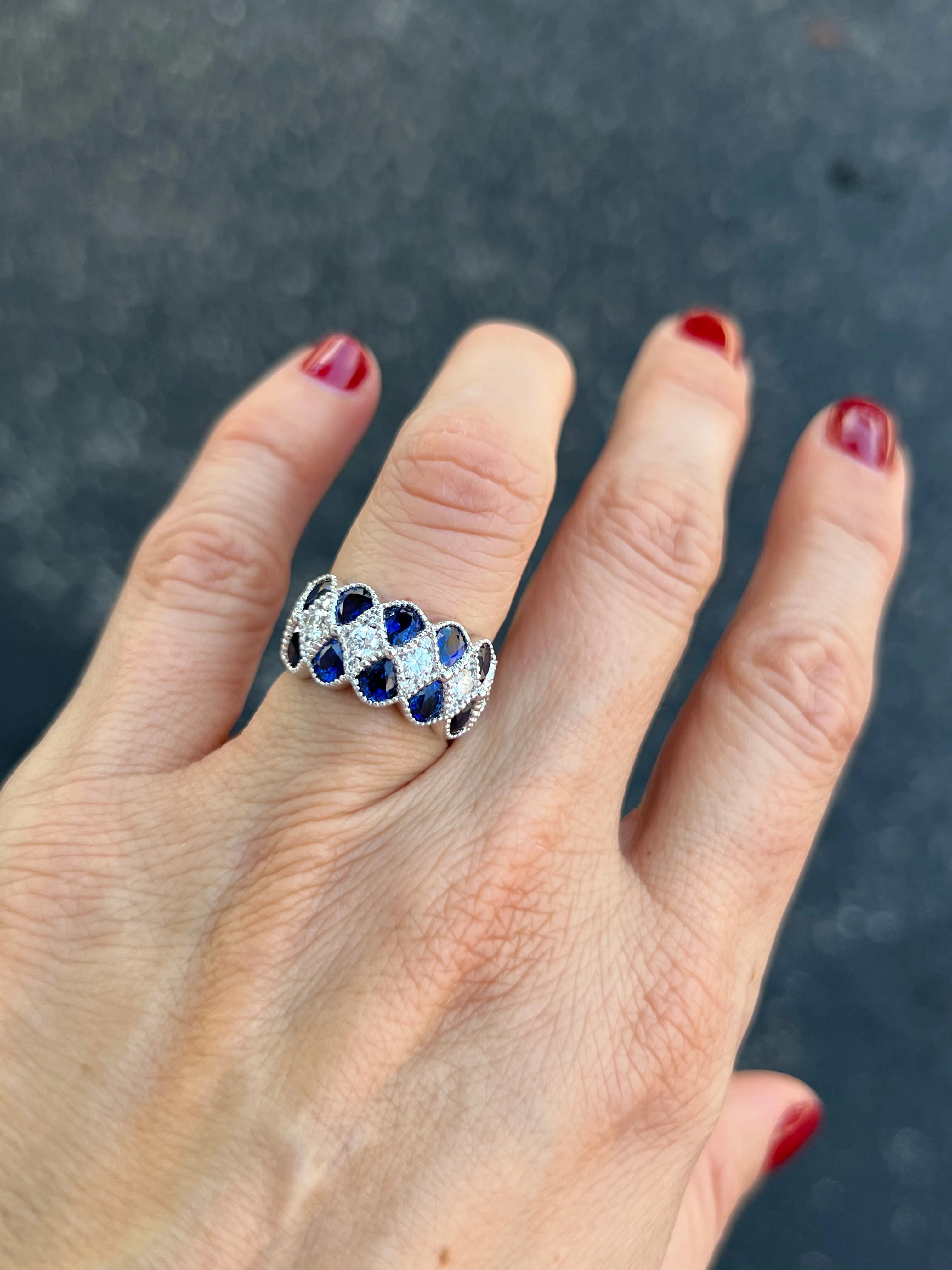 Pear Shape Sapphires and Diamonds Band Ring