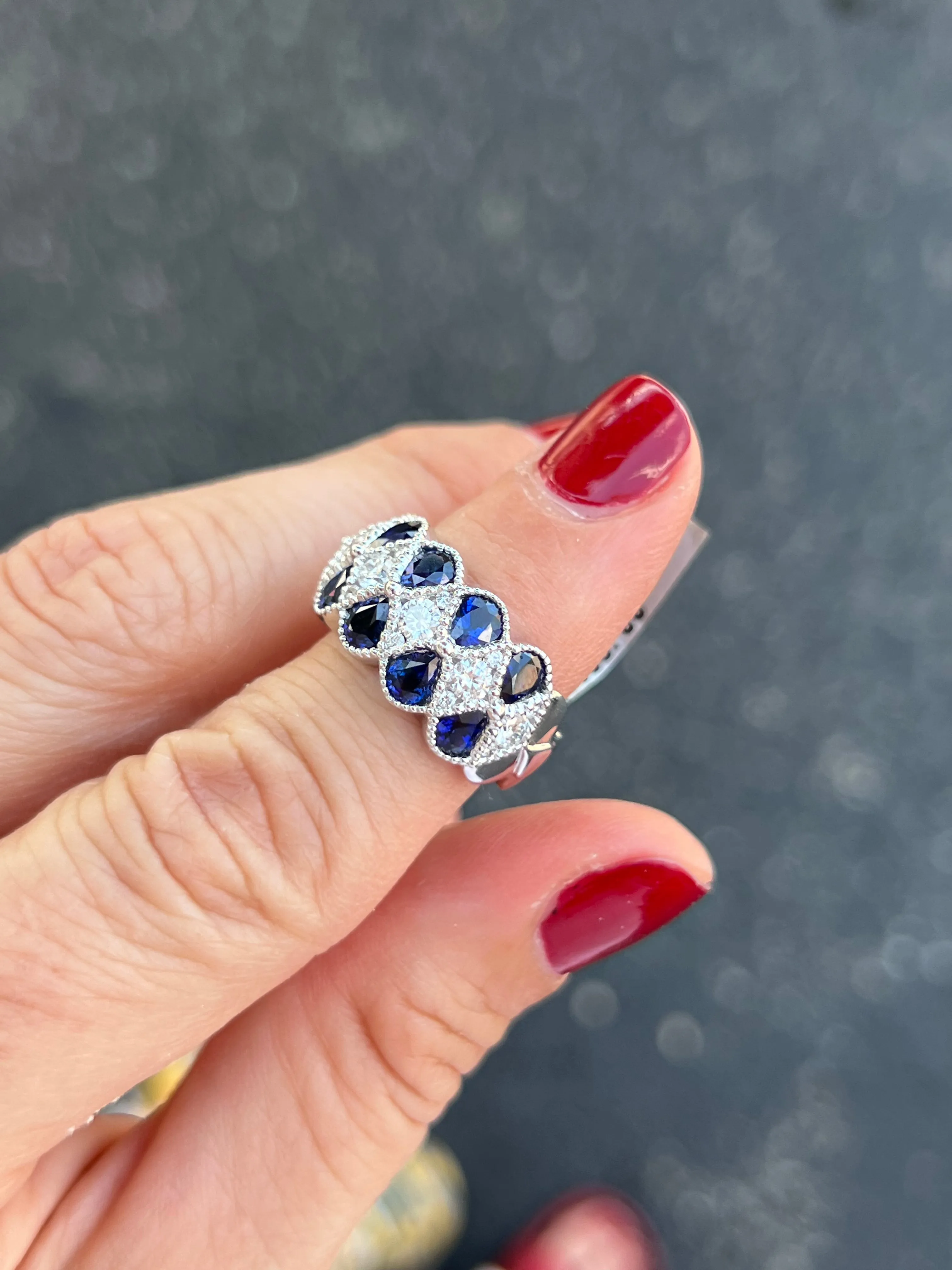 Pear Shape Sapphires and Diamonds Band Ring