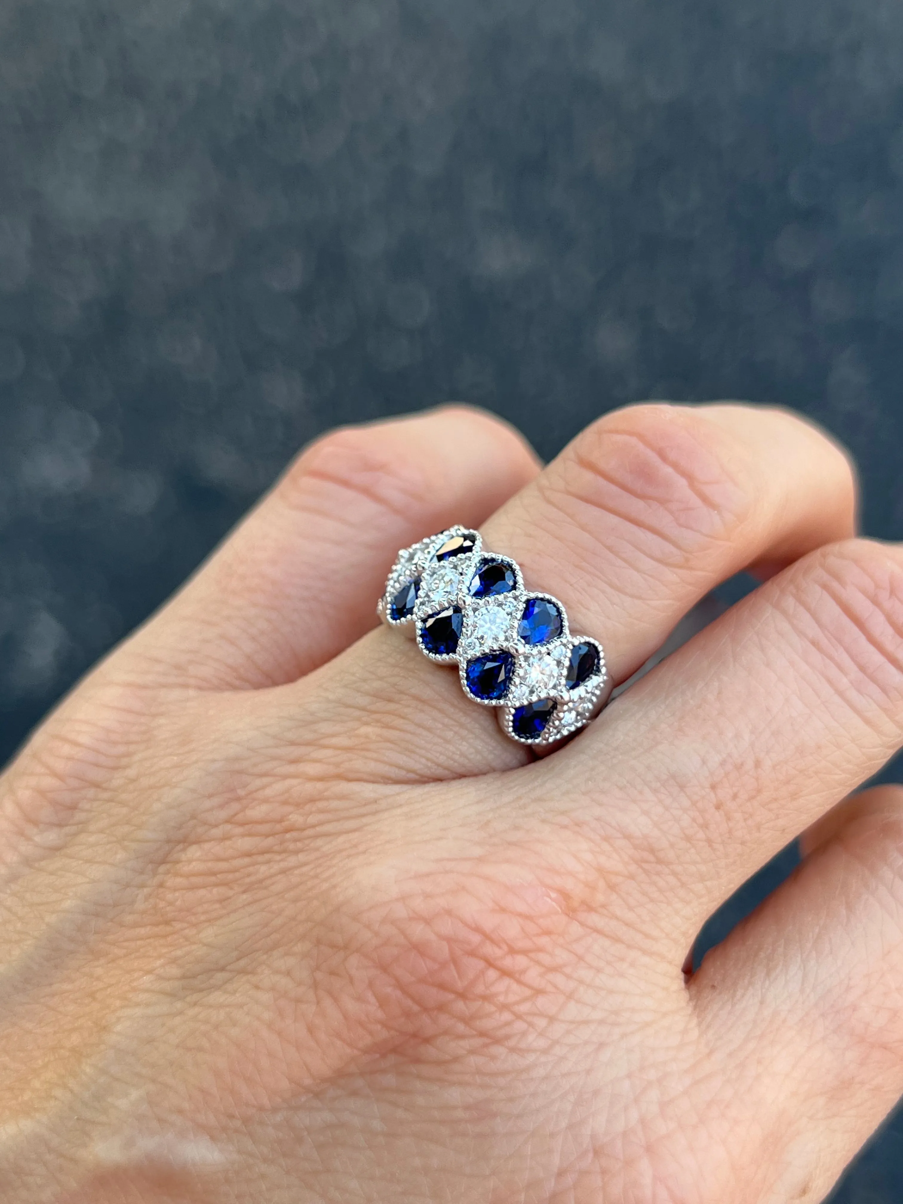 Pear Shape Sapphires and Diamonds Band Ring