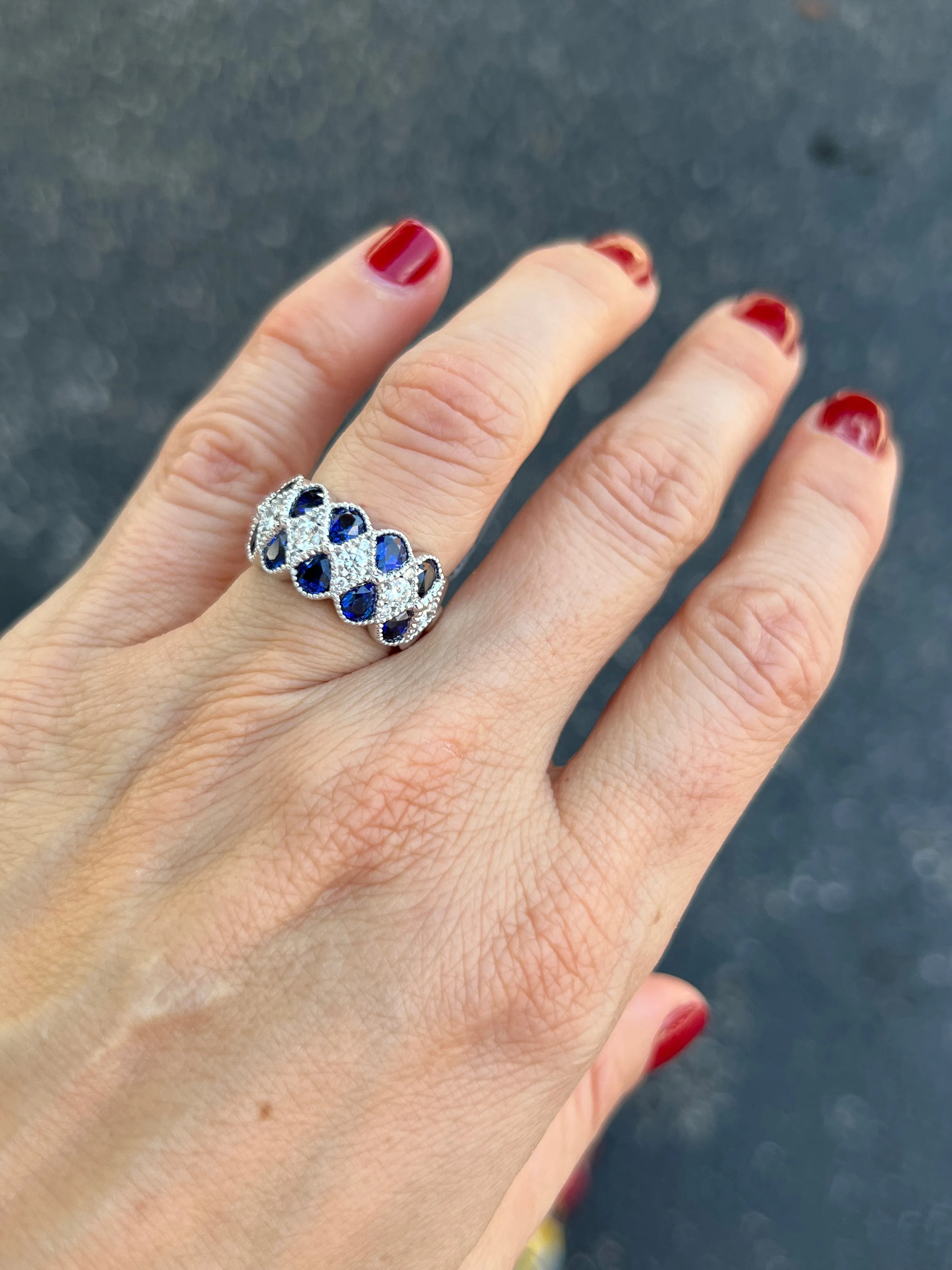 Pear Shape Sapphires and Diamonds Band Ring