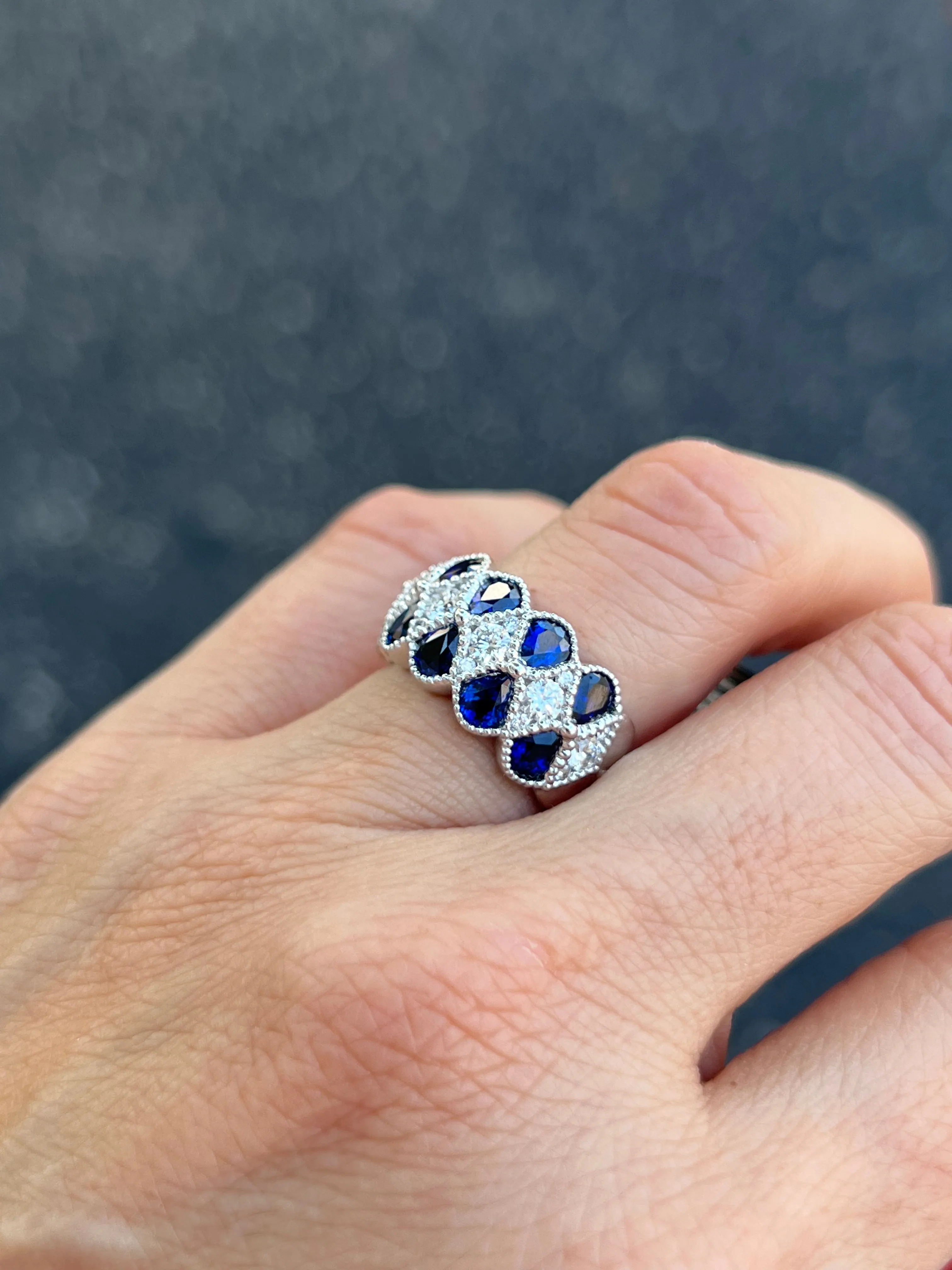 Pear Shape Sapphires and Diamonds Band Ring