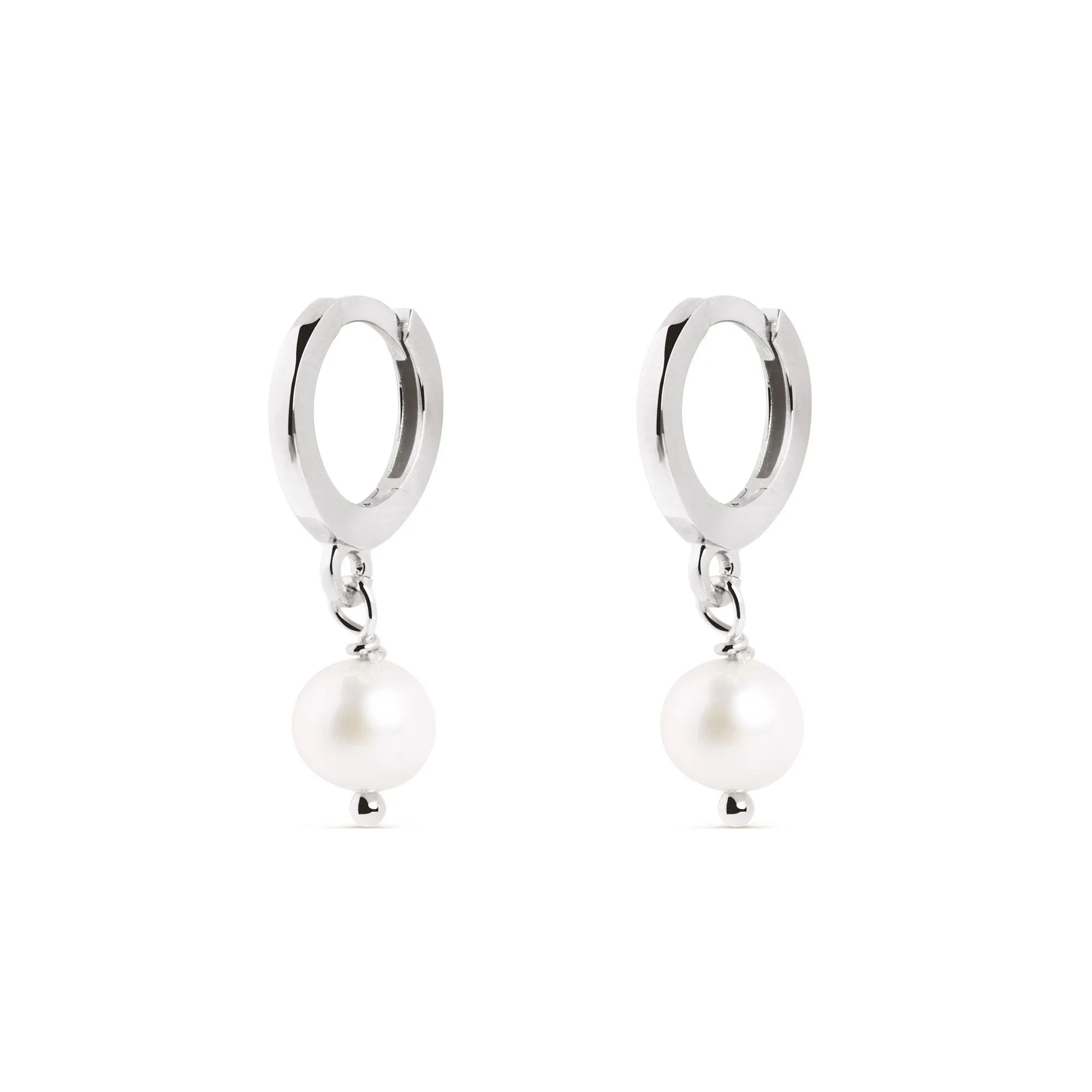 Pearl Silver Hoop Earrings