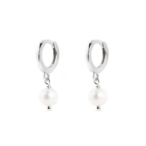 Pearl Silver Hoop Earrings