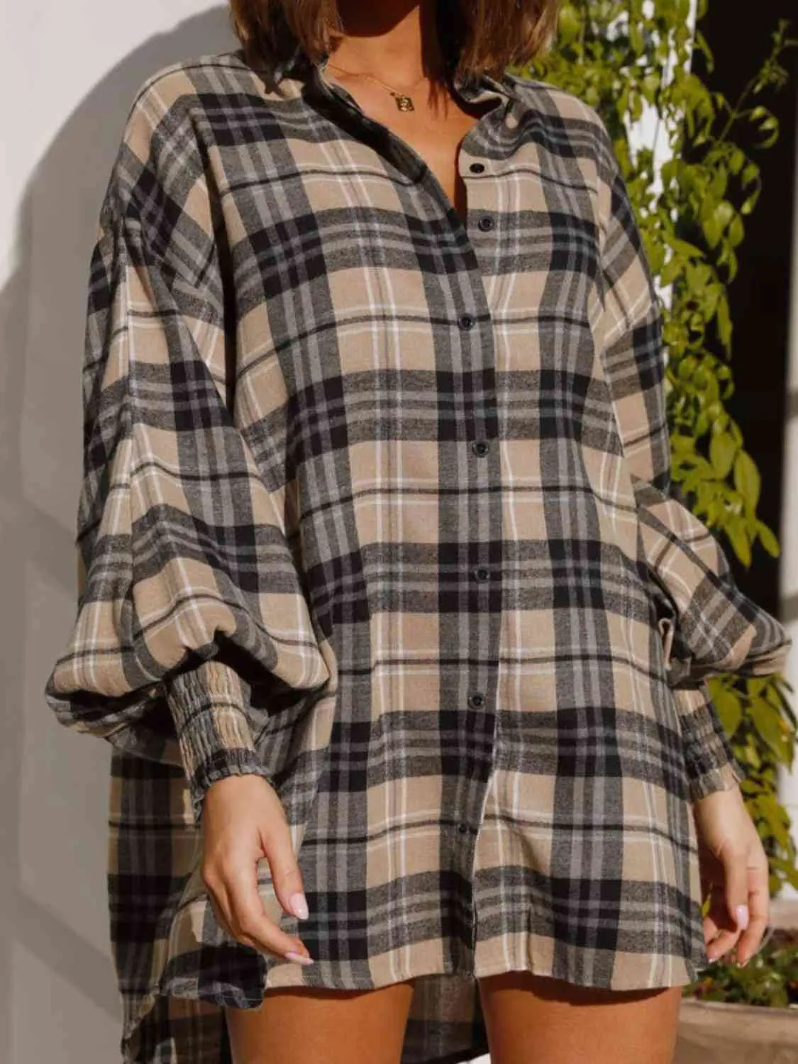 Plaid Lantern Sleeve Shirt