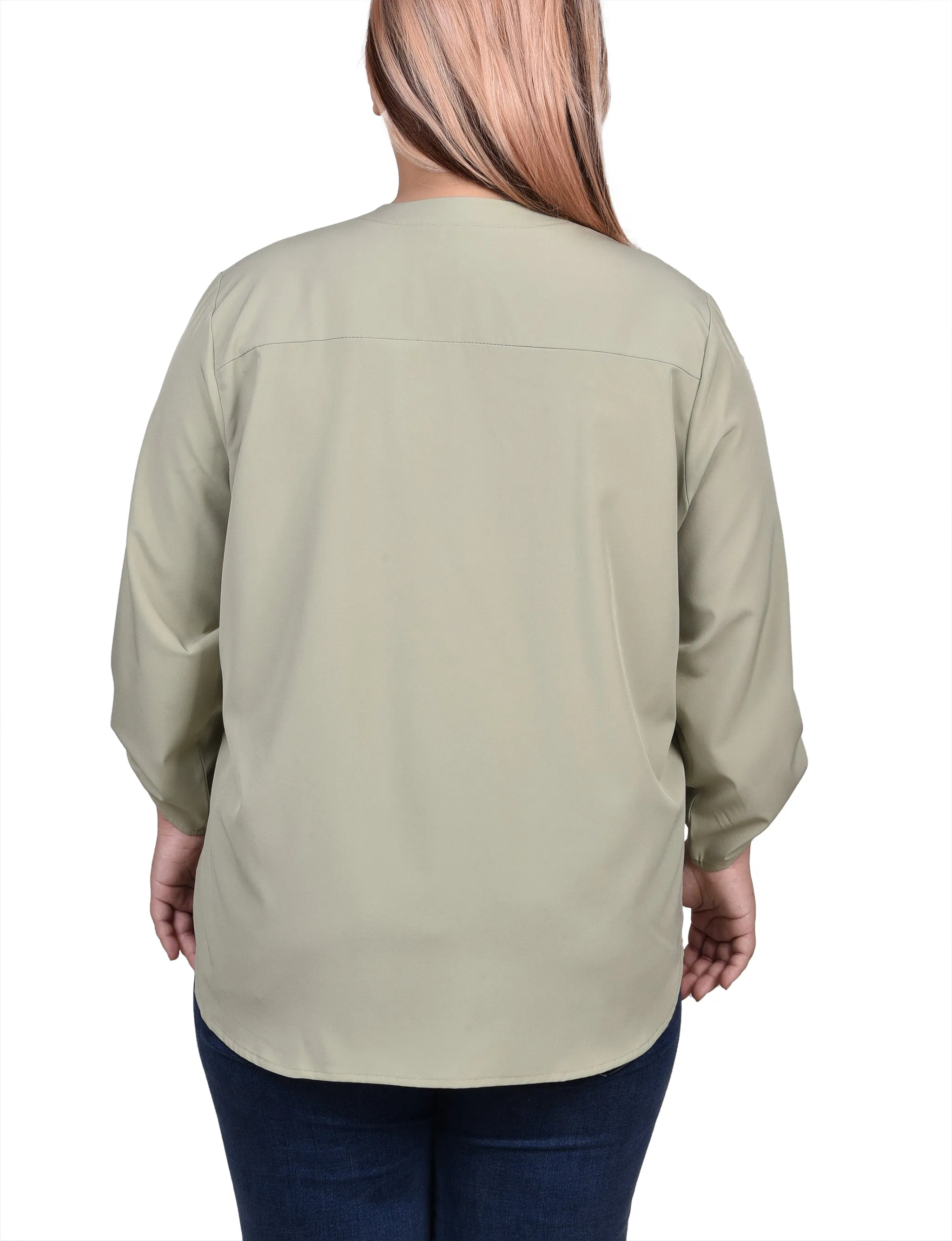 Plus Size Roll Tab Sleeve Blouse with Pockets