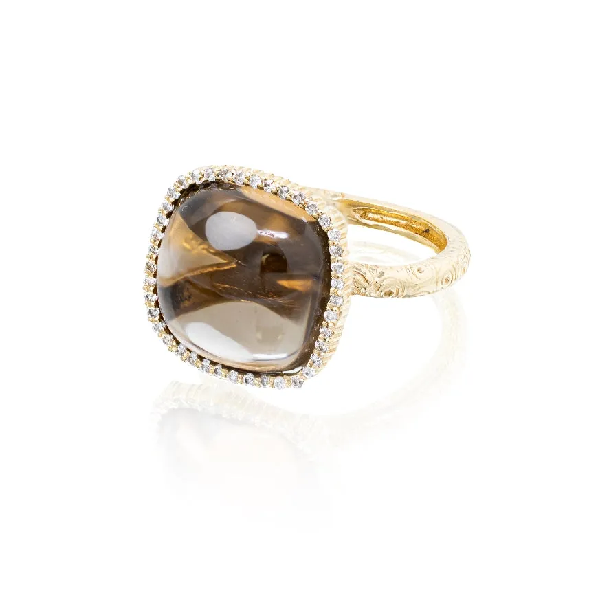 Smoky Topaz & Diamond Cabochon Ring