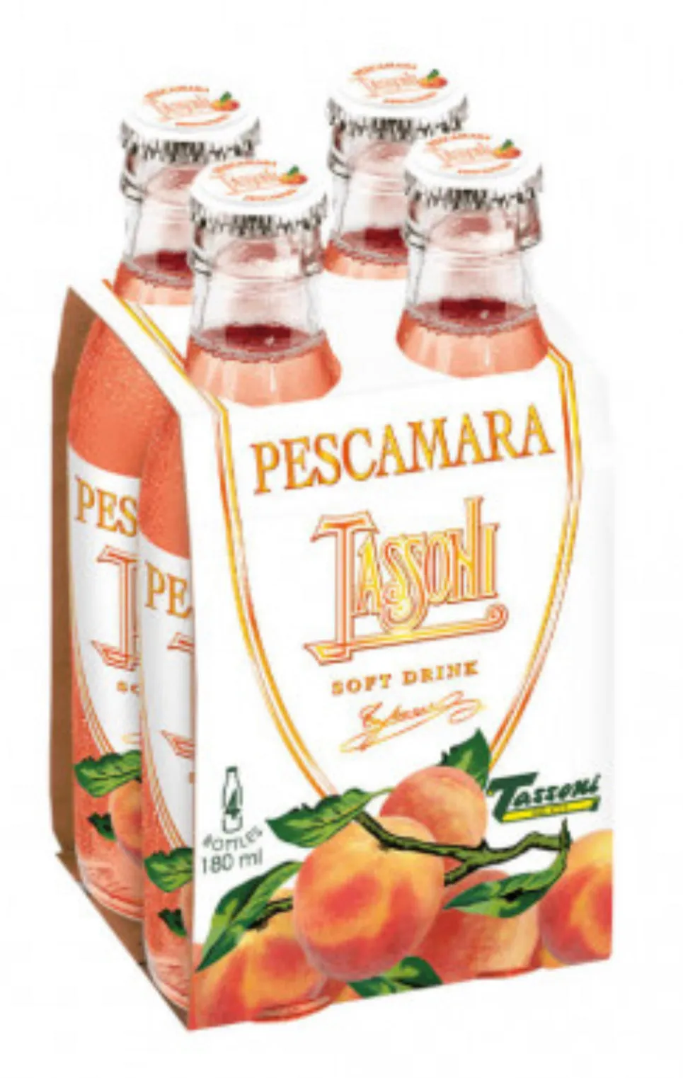 Tassino / Pescamara Peach Flavored Carbonated Drink 4 x 6 fl oz (180 ml) - (4-pack)