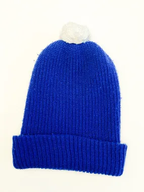 Vintage Blue & White Knit Winter Ski Hat Beanie